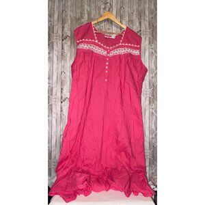 Dreams & Co Long Nightgown 4X Pink Sleeveless Lace Button Ruffle Hem100% Cotton
